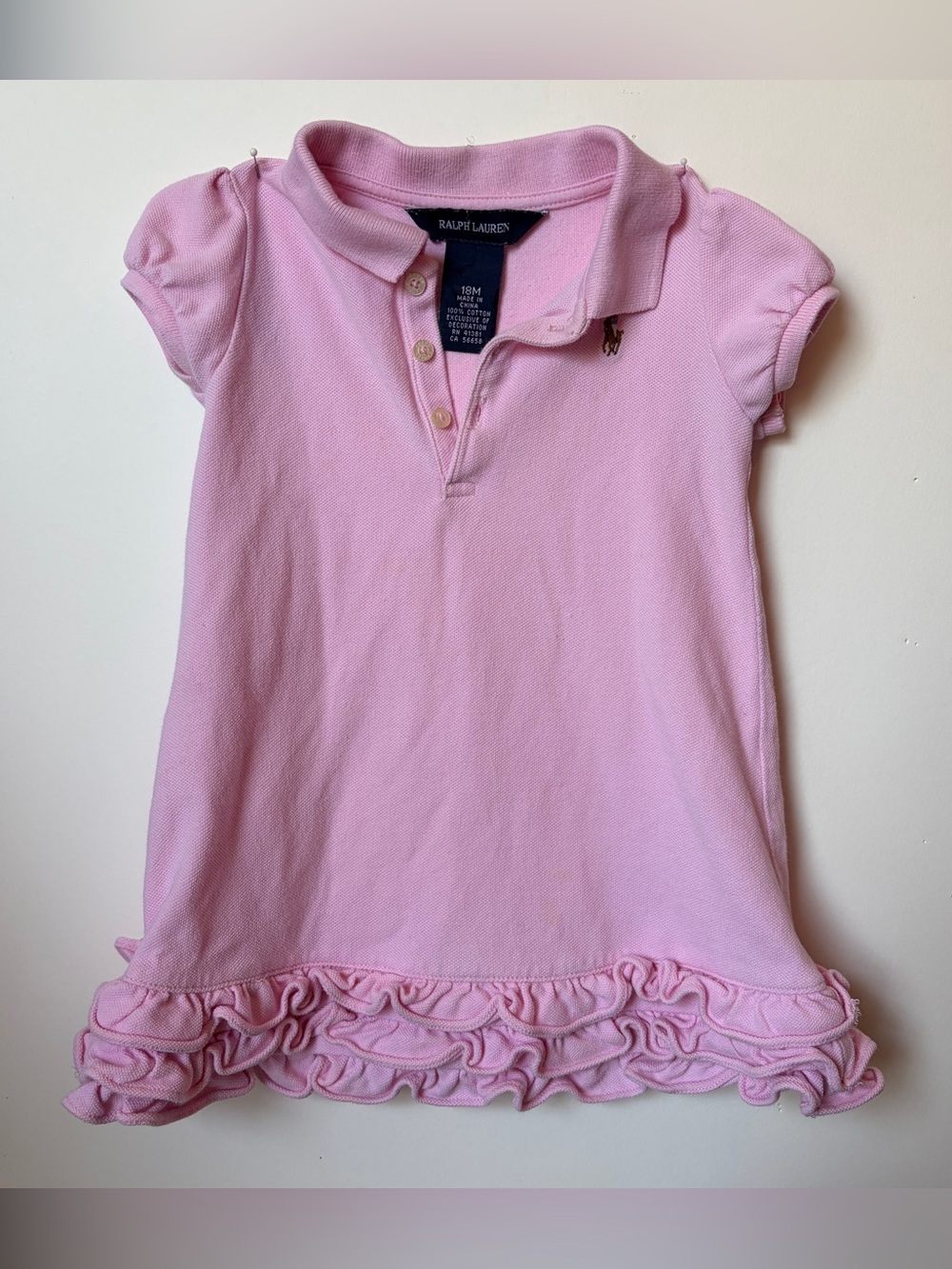 Polo Ralph Lauren Baby Girls Pink Polo Dress Short Sleeve Size 18M